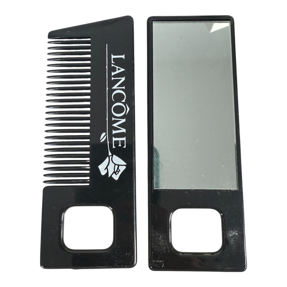 Vintage 90s Lancôme Makeup Mirror & Hair Comb Black Luxury Beauty‎ Accessory